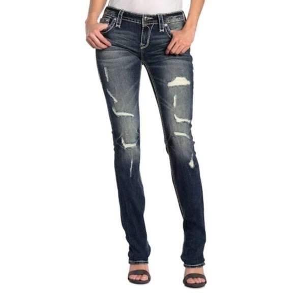 Rock Revival Priya Straight Stretch Jeans distressed rips bling 27 EUC - Picture 3 of 15